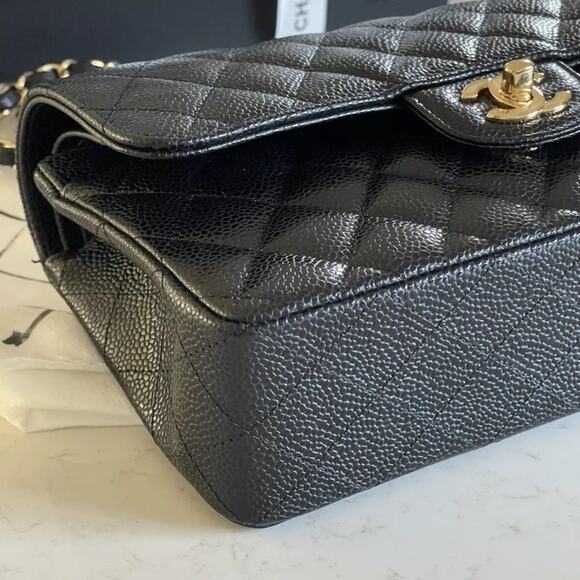 Chanel authentic 2021 Classic Small Black Caviar Flap Bag purse Gold chain - Picture 5 of 15